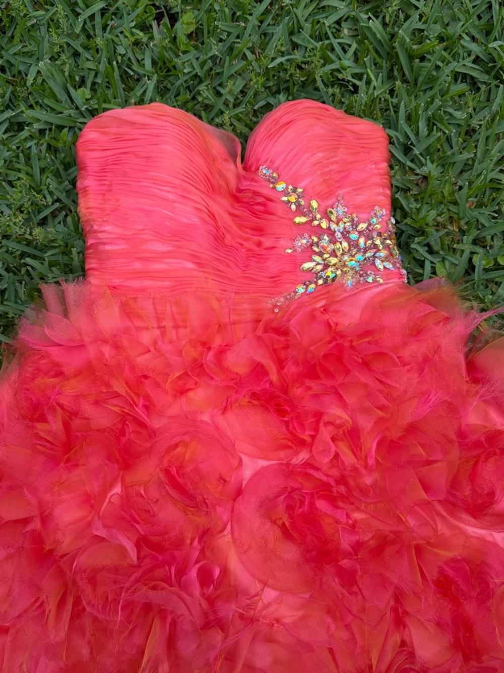 Morrell Maxie Coral Strapless Ruffle Tulle Dress Size 4 Prom Homecoming Y2K